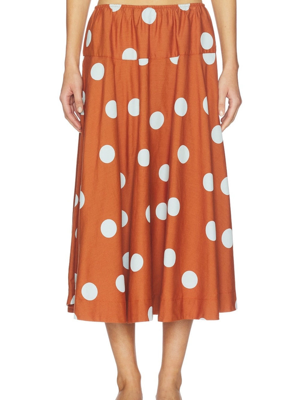 Free People Rust Midi Skirt with White Polka Dots